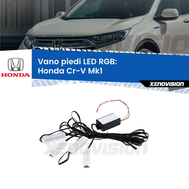 <strong>Kit placche LED cambiacolore vano piedi Honda Cr-V</strong> Mk1 1995 - 2000. 4 placche <strong>Bluetooth</strong> con app Android /iOS.