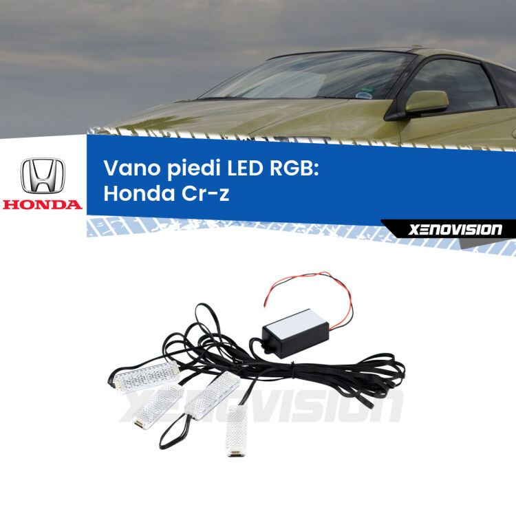 <strong>Kit placche LED cambiacolore vano piedi Honda Cr-z</strong>  2010 - 2016. 4 placche <strong>Bluetooth</strong> con app Android /iOS.