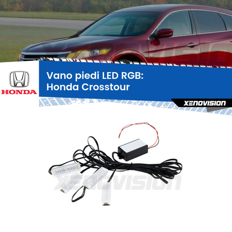 <strong>Kit placche LED cambiacolore vano piedi Honda Crosstour</strong>  2010 - 2015. 4 placche <strong>Bluetooth</strong> con app Android /iOS.