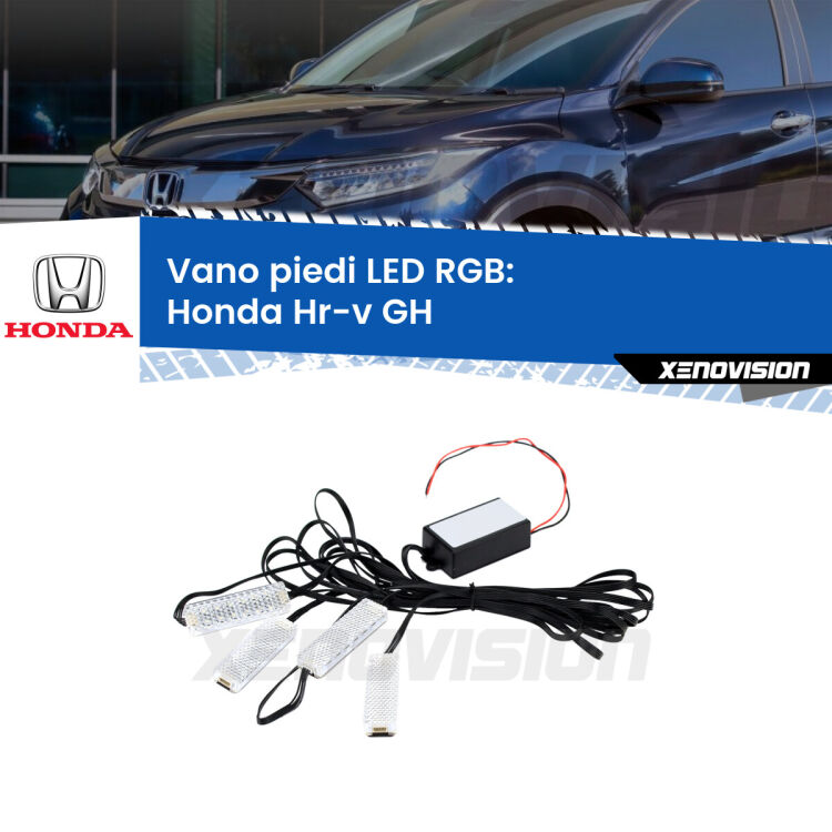 <strong>Kit placche LED cambiacolore vano piedi Honda Hr-v</strong> GH 1998 - 2012. 4 placche <strong>Bluetooth</strong> con app Android /iOS.