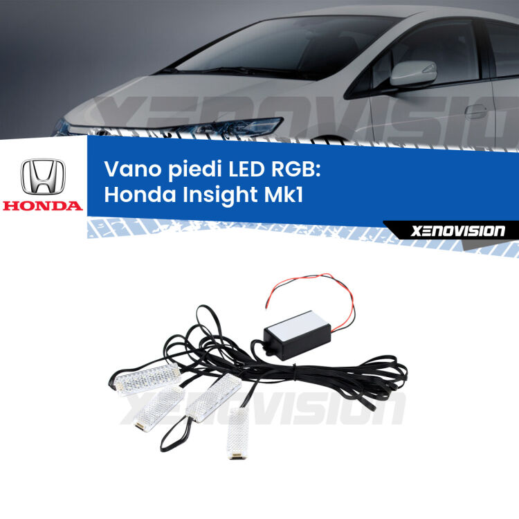 <strong>Kit placche LED cambiacolore vano piedi Honda Insight</strong> Mk1 2000 - 2006. 4 placche <strong>Bluetooth</strong> con app Android /iOS.