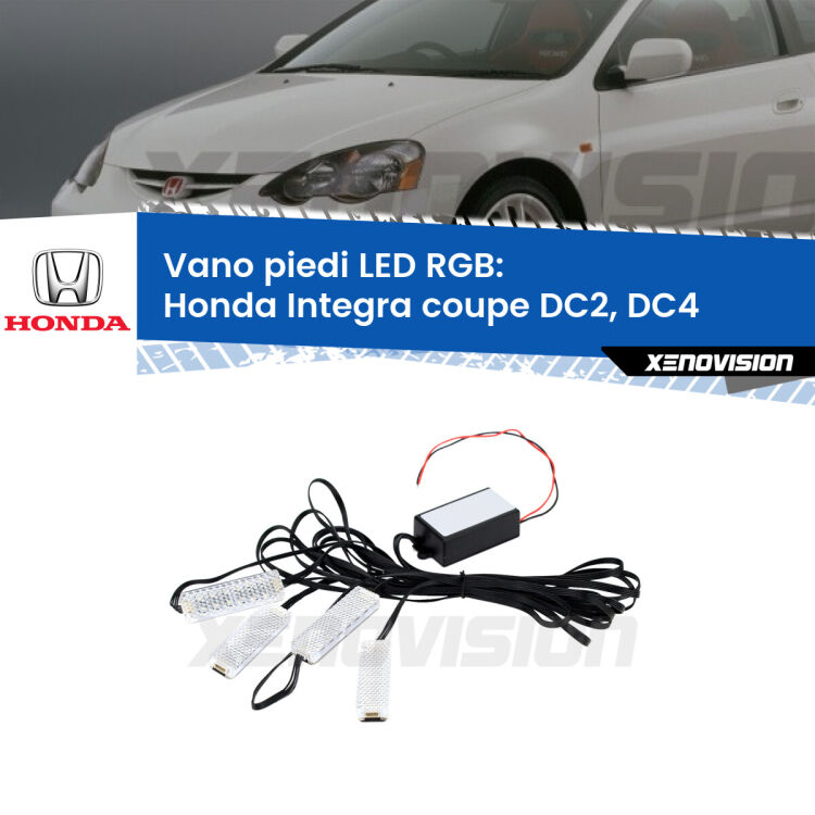 <strong>Kit placche LED cambiacolore vano piedi Honda Integra coupe</strong> DC2, DC4 1997 - 2001. 4 placche <strong>Bluetooth</strong> con app Android /iOS.