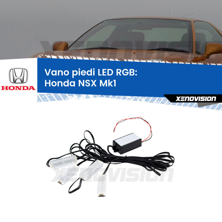 <strong>Kit placche LED cambiacolore vano piedi Honda NSX</strong> Mk1 1990 - 2005. 4 placche <strong>Bluetooth</strong> con app Android /iOS.