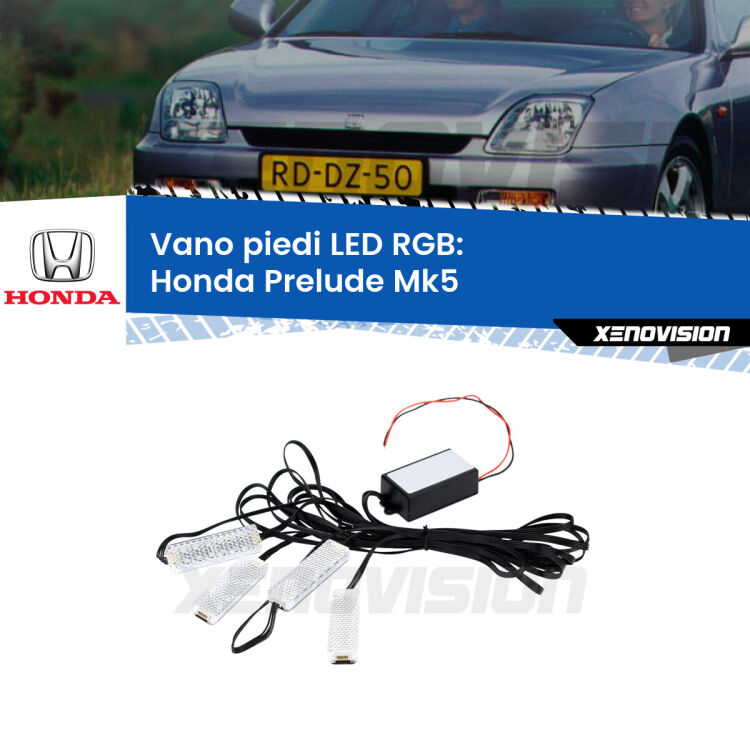 <strong>Kit placche LED cambiacolore vano piedi Honda Prelude</strong> Mk5 1996 - 2000. 4 placche <strong>Bluetooth</strong> con app Android /iOS.