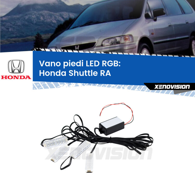<strong>Kit placche LED cambiacolore vano piedi Honda Shuttle</strong> RA 1994 - 2004. 4 placche <strong>Bluetooth</strong> con app Android /iOS.