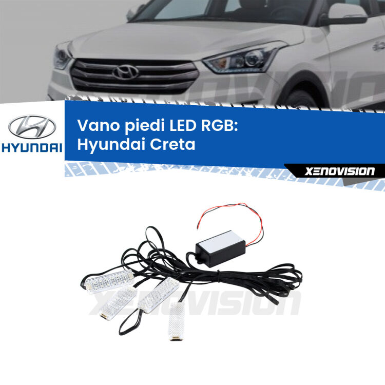 <strong>Kit placche LED cambiacolore vano piedi Hyundai Creta</strong>  2016 in poi. 4 placche <strong>Bluetooth</strong> con app Android /iOS.