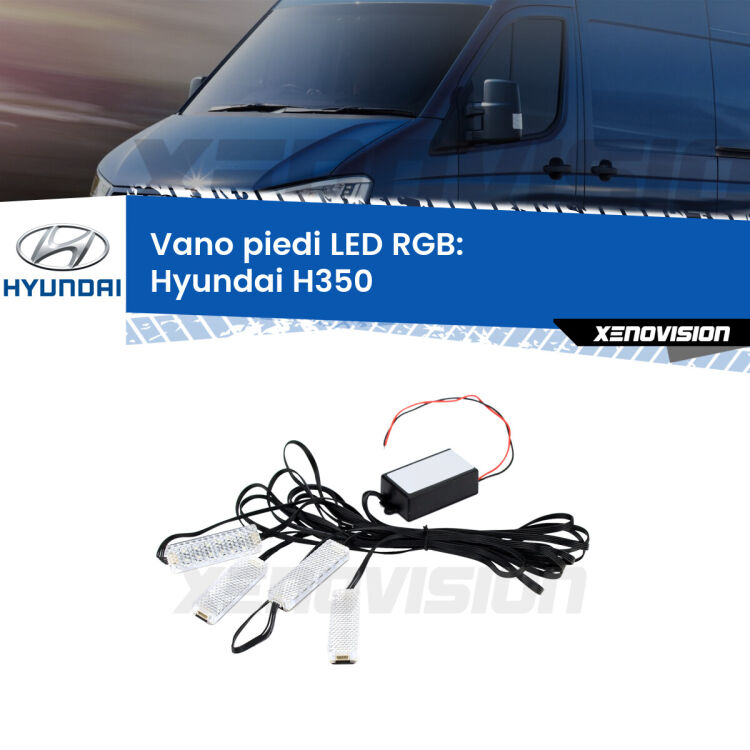 <strong>Kit placche LED cambiacolore vano piedi Hyundai H350</strong>  2015 in poi. 4 placche <strong>Bluetooth</strong> con app Android /iOS.