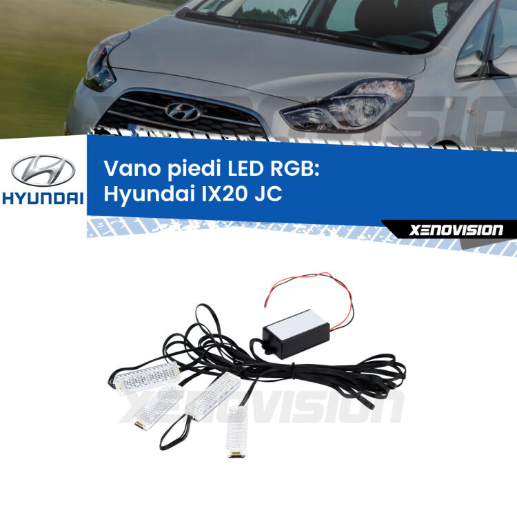 <strong>Kit placche LED cambiacolore vano piedi Hyundai IX20</strong> JC 2010 in poi. 4 placche <strong>Bluetooth</strong> con app Android /iOS.