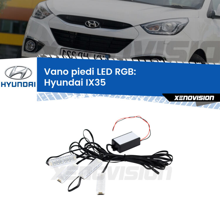 <strong>Kit placche LED cambiacolore vano piedi Hyundai IX35</strong>  2009 - 2015. 4 placche <strong>Bluetooth</strong> con app Android /iOS.