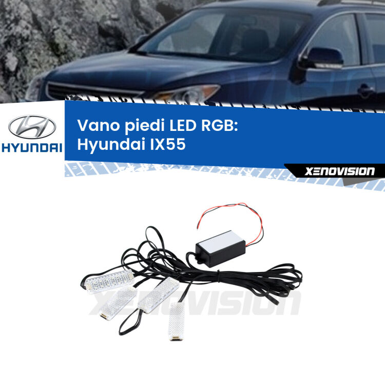 <strong>Kit placche LED cambiacolore vano piedi Hyundai IX55</strong>  2008 - 2012. 4 placche <strong>Bluetooth</strong> con app Android /iOS.