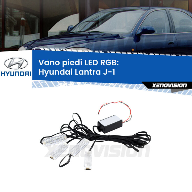 <strong>Kit placche LED cambiacolore vano piedi Hyundai Lantra</strong> J-1 1990 - 1995. 4 placche <strong>Bluetooth</strong> con app Android /iOS.