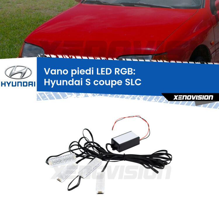 <strong>Kit placche LED cambiacolore vano piedi Hyundai S coupe</strong> SLC 1990 - 1996. 4 placche <strong>Bluetooth</strong> con app Android /iOS.