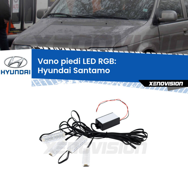 <strong>Kit placche LED cambiacolore vano piedi Hyundai Santamo</strong>  1998 - 2002. 4 placche <strong>Bluetooth</strong> con app Android /iOS.