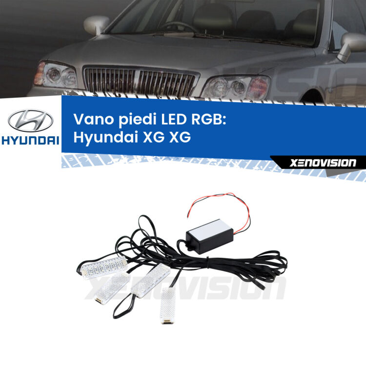 <strong>Kit placche LED cambiacolore vano piedi Hyundai XG</strong> XG 1998 - 2005. 4 placche <strong>Bluetooth</strong> con app Android /iOS.