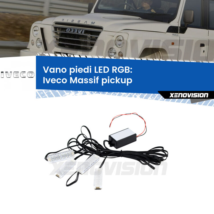 <strong>Kit placche LED cambiacolore vano piedi Iveco Massif pickup</strong>  2008 - 2011. 4 placche <strong>Bluetooth</strong> con app Android /iOS.