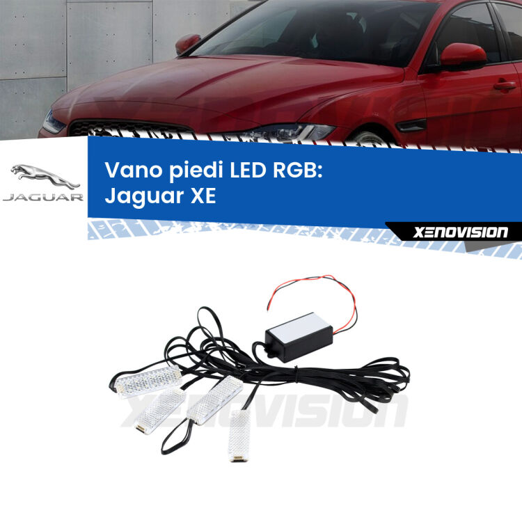 <strong>Kit placche LED cambiacolore vano piedi Jaguar XE</strong>  2015 in poi. 4 placche <strong>Bluetooth</strong> con app Android /iOS.