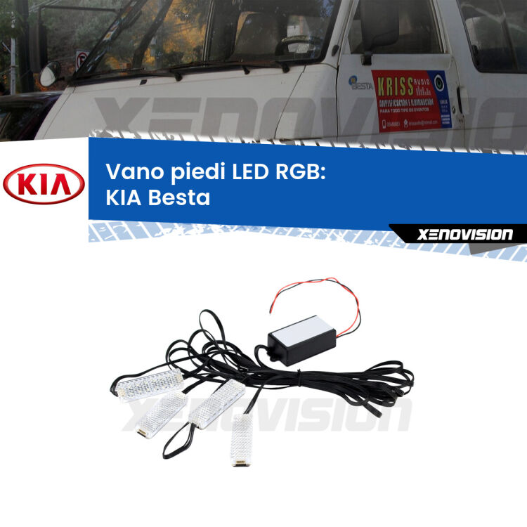 <strong>Kit placche LED cambiacolore vano piedi KIA Besta</strong>  1996 - 2003. 4 placche <strong>Bluetooth</strong> con app Android /iOS.