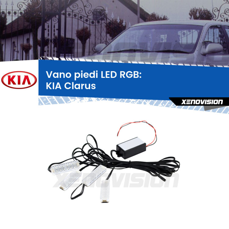 <strong>Kit placche LED cambiacolore vano piedi KIA Clarus</strong>  1996 - 2001. 4 placche <strong>Bluetooth</strong> con app Android /iOS.