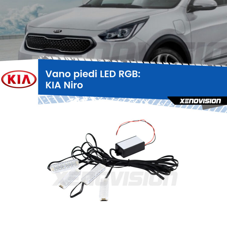 <strong>Kit placche LED cambiacolore vano piedi KIA Niro</strong>  2016 in poi. 4 placche <strong>Bluetooth</strong> con app Android /iOS.