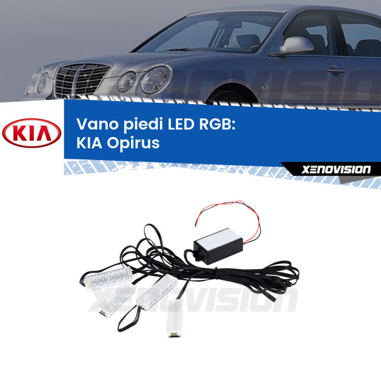 <strong>Kit placche LED cambiacolore vano piedi KIA Opirus</strong>  2003 - 2011. 4 placche <strong>Bluetooth</strong> con app Android /iOS.