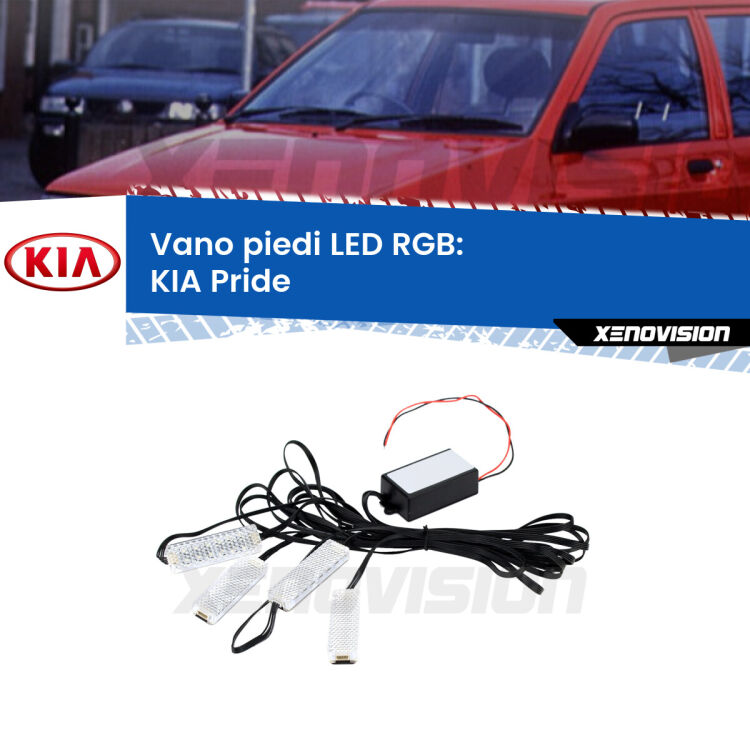 <strong>Kit placche LED cambiacolore vano piedi KIA Pride</strong>  1990 - 2001. 4 placche <strong>Bluetooth</strong> con app Android /iOS.