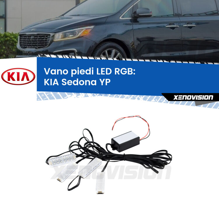 <strong>Kit placche LED cambiacolore vano piedi KIA Sedona</strong> YP 2014 in poi. 4 placche <strong>Bluetooth</strong> con app Android /iOS.