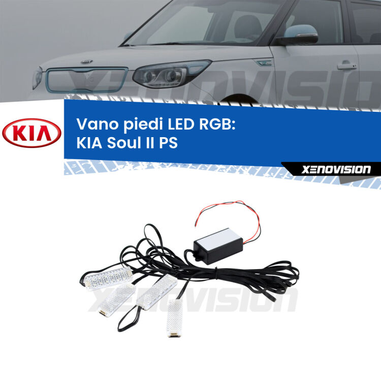 <strong>Kit placche LED cambiacolore vano piedi KIA Soul II</strong> PS 2015 in poi. 4 placche <strong>Bluetooth</strong> con app Android /iOS.