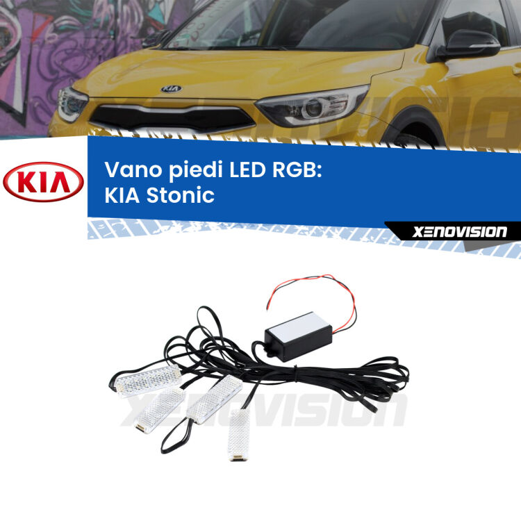 <strong>Kit placche LED cambiacolore vano piedi KIA Stonic</strong>  2017 in poi. 4 placche <strong>Bluetooth</strong> con app Android /iOS.