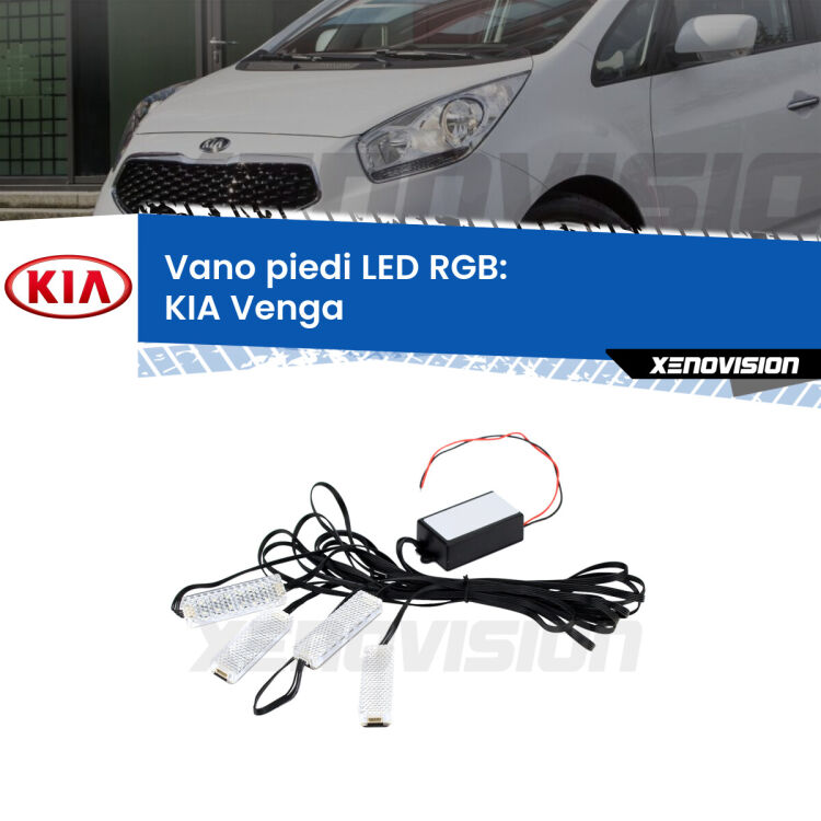 <strong>Kit placche LED cambiacolore vano piedi KIA Venga</strong>  2010 - 2019. 4 placche <strong>Bluetooth</strong> con app Android /iOS.