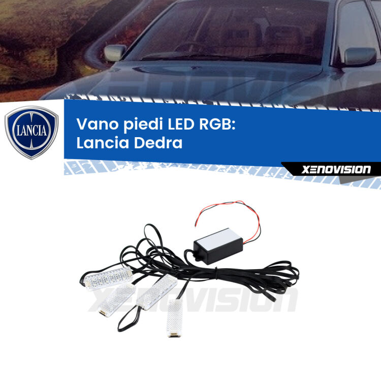 <strong>Kit placche LED cambiacolore vano piedi Lancia Dedra</strong>  1989 - 1999. 4 placche <strong>Bluetooth</strong> con app Android /iOS.