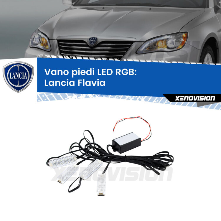 <strong>Kit placche LED cambiacolore vano piedi Lancia Flavia</strong>  2012 - 2014. 4 placche <strong>Bluetooth</strong> con app Android /iOS.