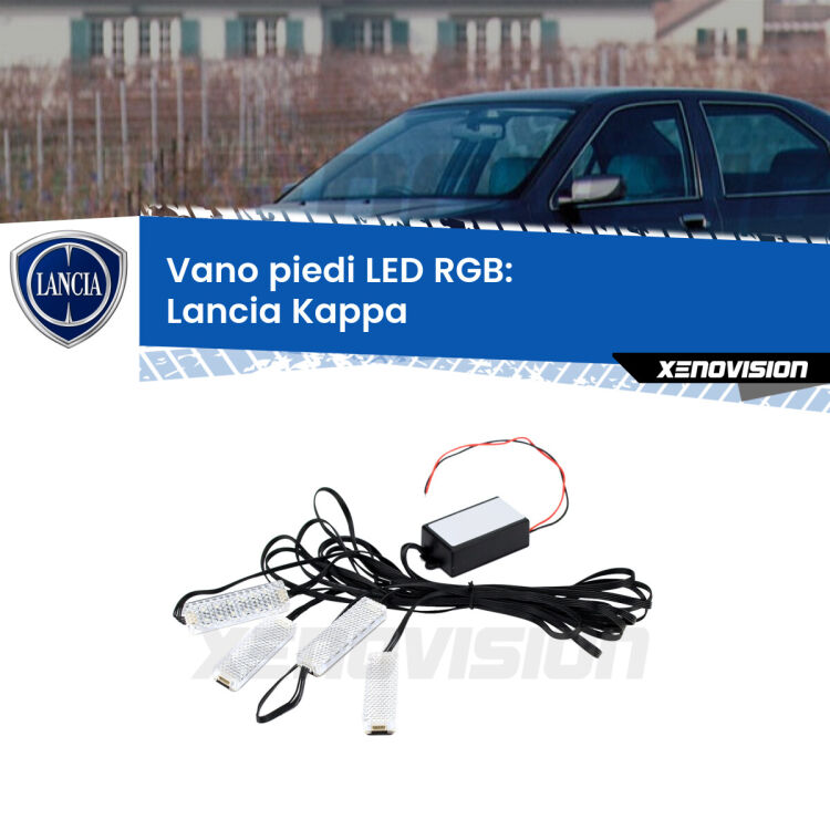 <strong>Kit placche LED cambiacolore vano piedi Lancia Kappa</strong>  1994 - 2001. 4 placche <strong>Bluetooth</strong> con app Android /iOS.