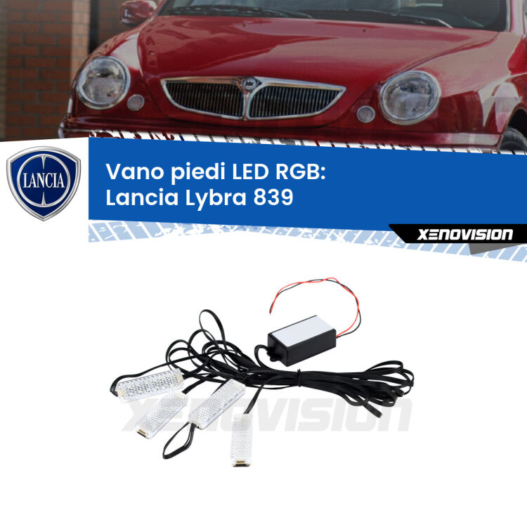 <strong>Kit placche LED cambiacolore vano piedi Lancia Lybra</strong> 839 1999 - 2005. 4 placche <strong>Bluetooth</strong> con app Android /iOS.