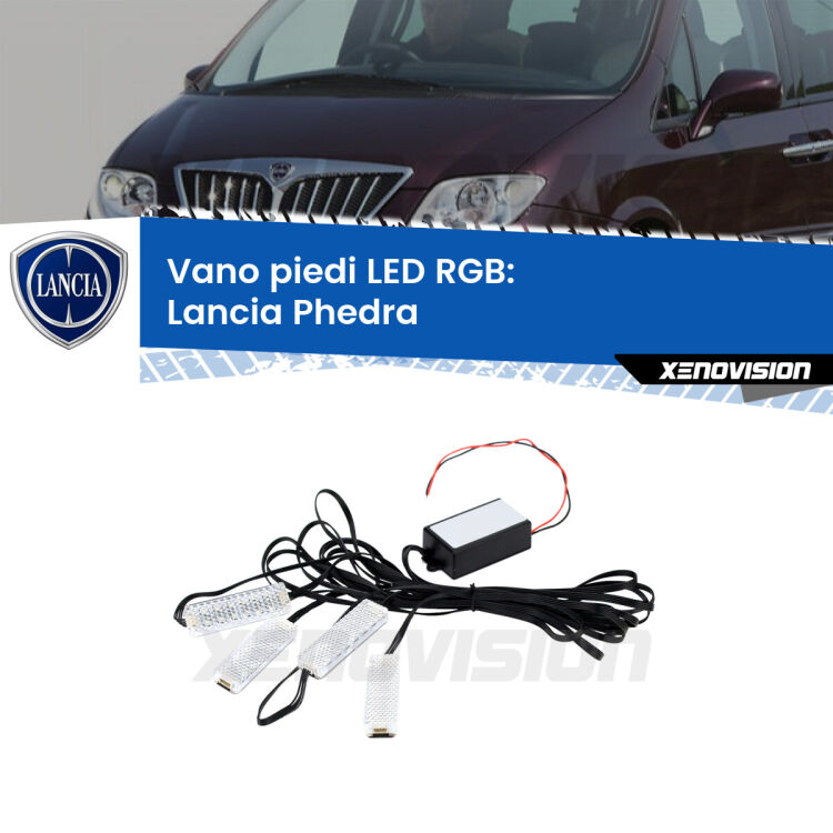 <strong>Kit placche LED cambiacolore vano piedi Lancia Phedra</strong>  2002 - 2010. 4 placche <strong>Bluetooth</strong> con app Android /iOS.
