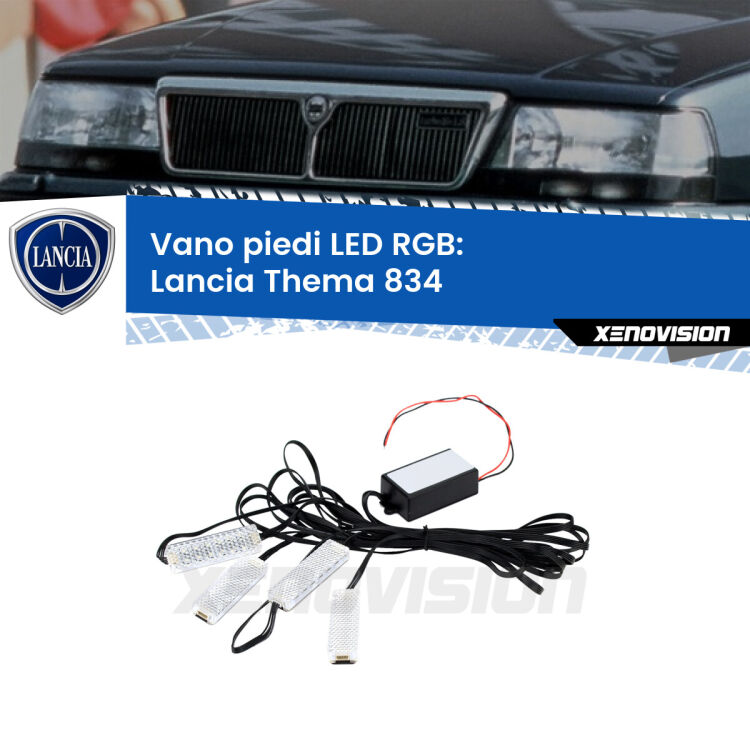 <strong>Kit placche LED cambiacolore vano piedi Lancia Thema</strong> 834 1984 - 1994. 4 placche <strong>Bluetooth</strong> con app Android /iOS.