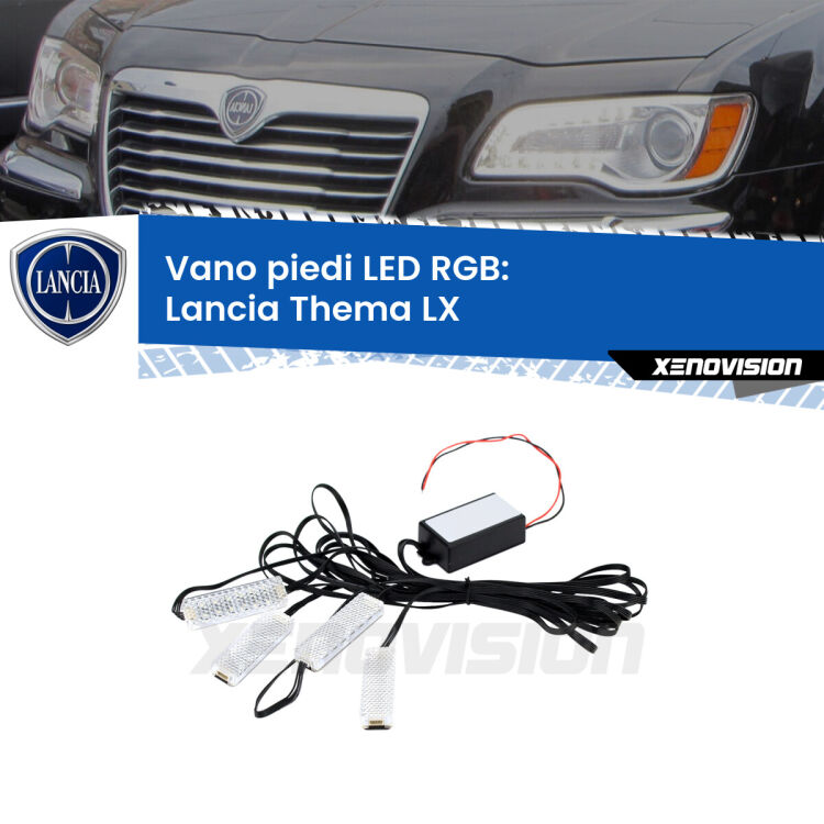 <strong>Kit placche LED cambiacolore vano piedi Lancia Thema</strong> LX 2011 - 2014. 4 placche <strong>Bluetooth</strong> con app Android /iOS.