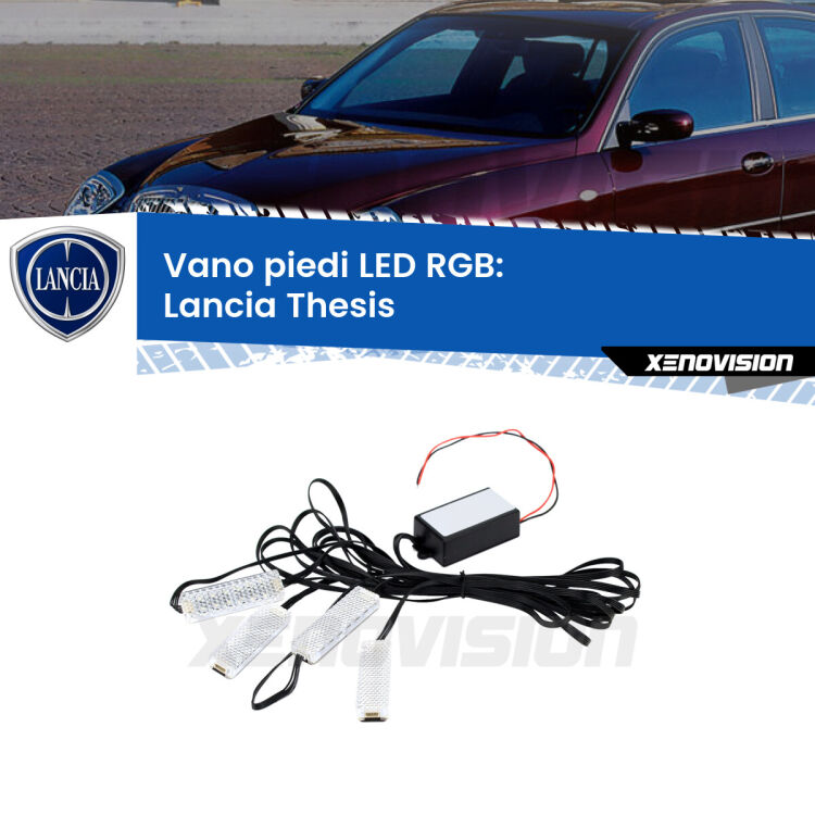<strong>Kit placche LED cambiacolore vano piedi Lancia Thesis</strong>  2002 - 2009. 4 placche <strong>Bluetooth</strong> con app Android /iOS.
