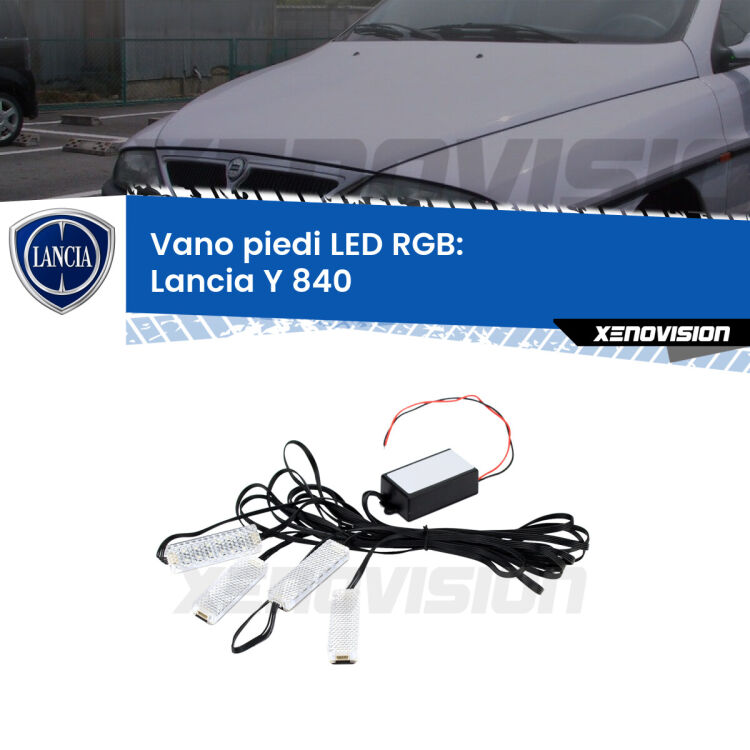 <strong>Kit placche LED cambiacolore vano piedi Lancia Y</strong> 840 1995 - 2003. 4 placche <strong>Bluetooth</strong> con app Android /iOS.