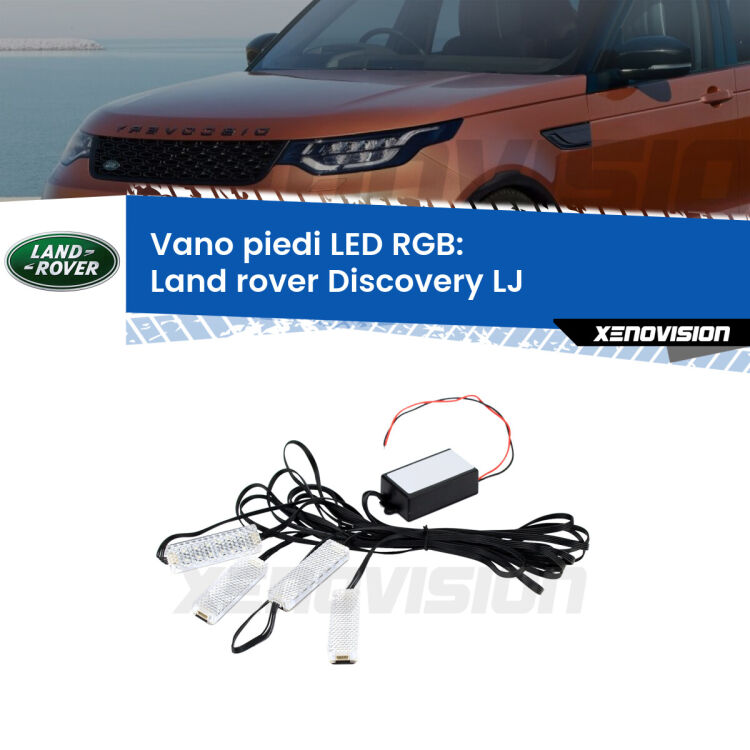 <strong>Kit placche LED cambiacolore vano piedi Land rover Discovery</strong> LJ 1989 - 1998. 4 placche <strong>Bluetooth</strong> con app Android /iOS.