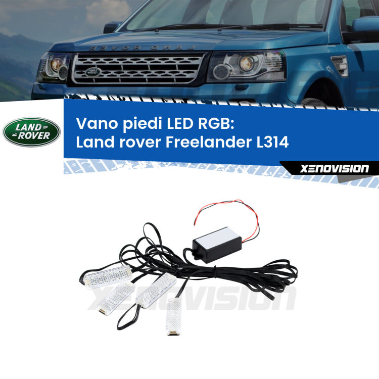 <strong>Kit placche LED cambiacolore vano piedi Land rover Freelander</strong> L314 1998 - 2006. 4 placche <strong>Bluetooth</strong> con app Android /iOS.
