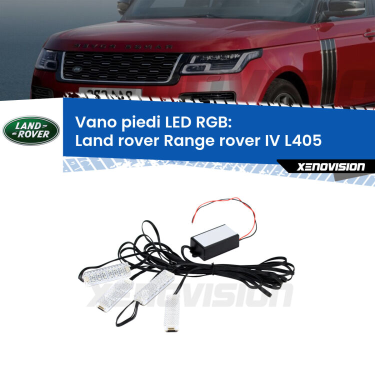 <strong>Kit placche LED cambiacolore vano piedi Land rover Range rover IV</strong> L405 2012 in poi. 4 placche <strong>Bluetooth</strong> con app Android /iOS.