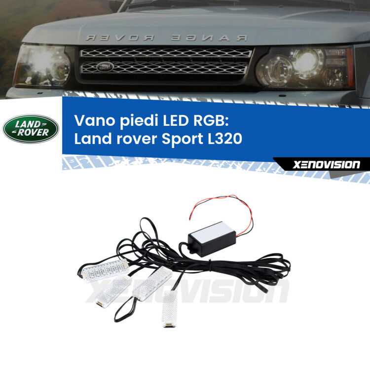<strong>Kit placche LED cambiacolore vano piedi Land rover Sport</strong> L320 2005 - 2013. 4 placche <strong>Bluetooth</strong> con app Android /iOS.