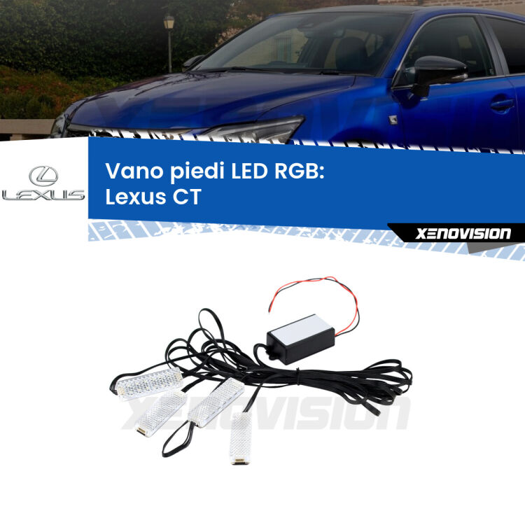 <strong>Kit placche LED cambiacolore vano piedi Lexus CT</strong>  2010 in poi. 4 placche <strong>Bluetooth</strong> con app Android /iOS.