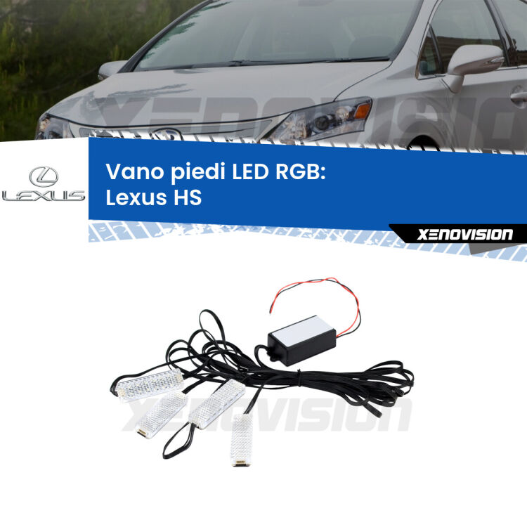 <strong>Kit placche LED cambiacolore vano piedi Lexus HS</strong>  2009 - 2018. 4 placche <strong>Bluetooth</strong> con app Android /iOS.