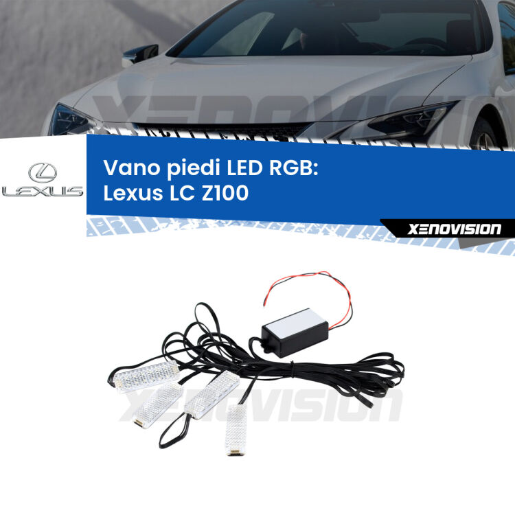 <strong>Kit placche LED cambiacolore vano piedi Lexus LC</strong> Z100 2016 in poi. 4 placche <strong>Bluetooth</strong> con app Android /iOS.
