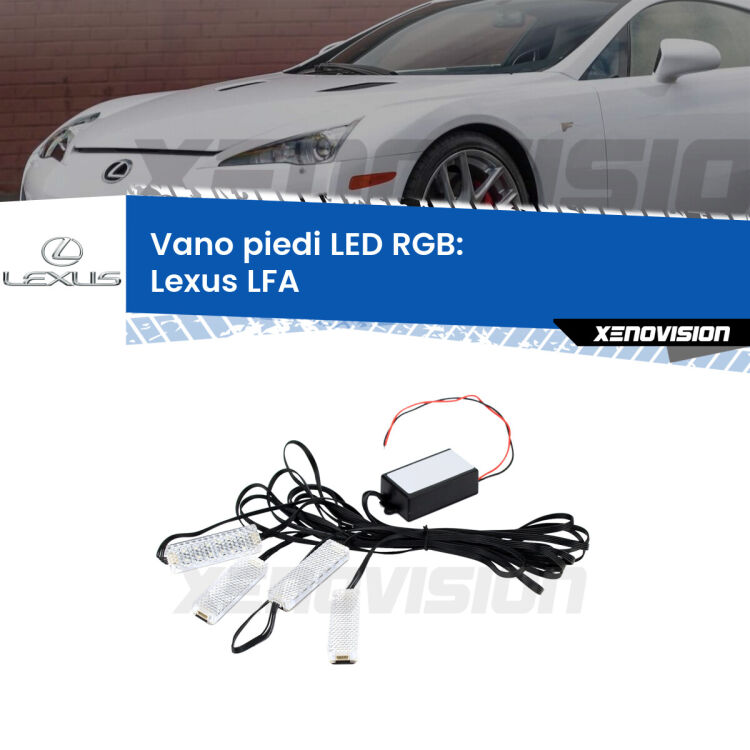 <strong>Kit placche LED cambiacolore vano piedi Lexus LFA</strong>  2010 - 2012. 4 placche <strong>Bluetooth</strong> con app Android /iOS.