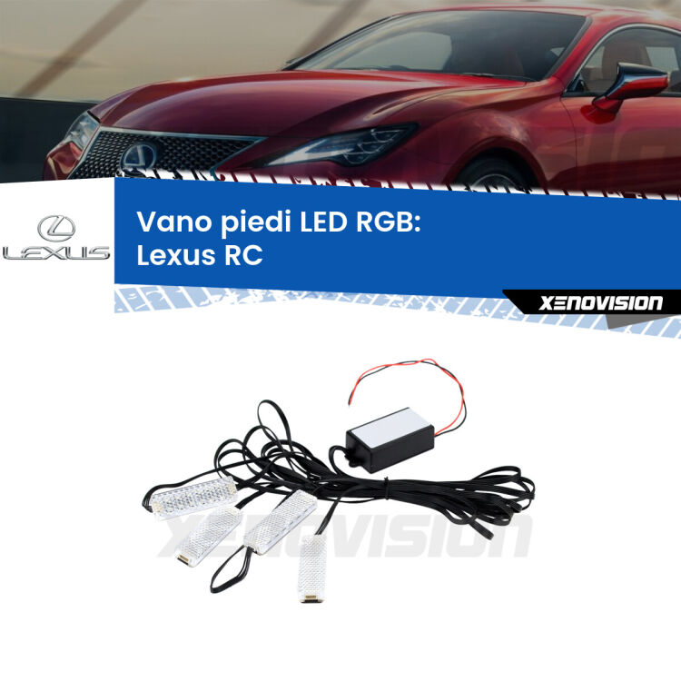 <strong>Kit placche LED cambiacolore vano piedi Lexus RC</strong>  2014 in poi. 4 placche <strong>Bluetooth</strong> con app Android /iOS.