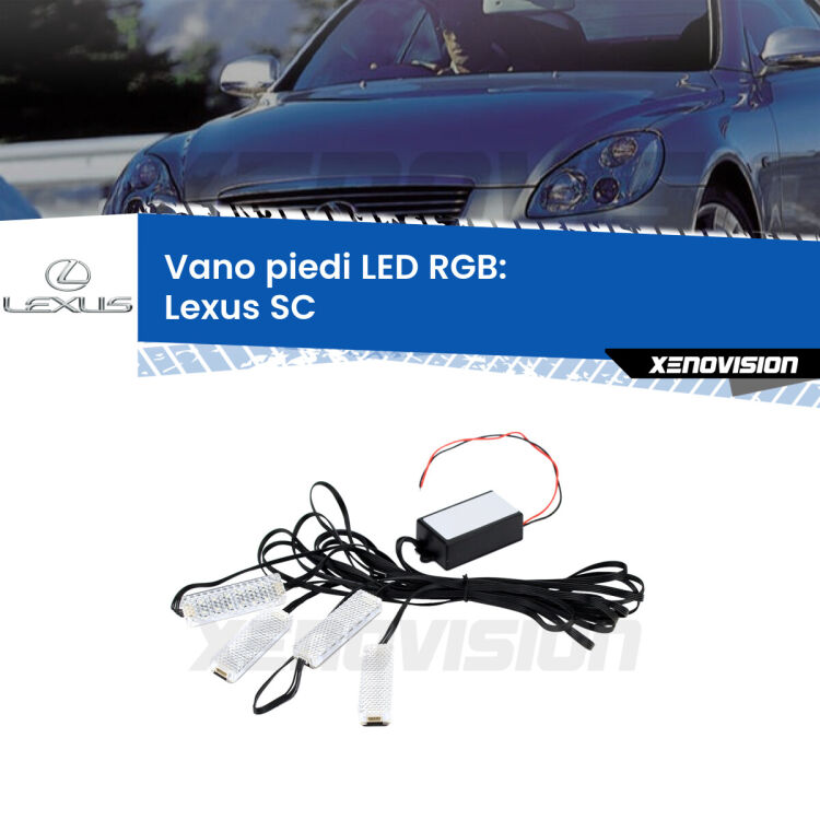 <strong>Kit placche LED cambiacolore vano piedi Lexus SC</strong>  2001 - 2010. 4 placche <strong>Bluetooth</strong> con app Android /iOS.