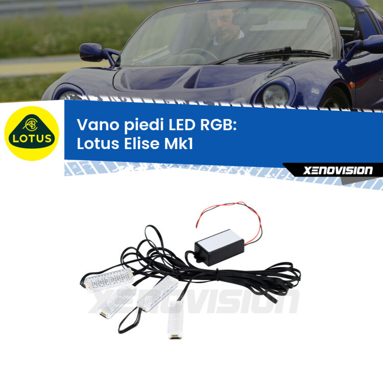 <strong>Kit placche LED cambiacolore vano piedi Lotus Elise</strong> Mk1 1996 - 0200. 4 placche <strong>Bluetooth</strong> con app Android /iOS.