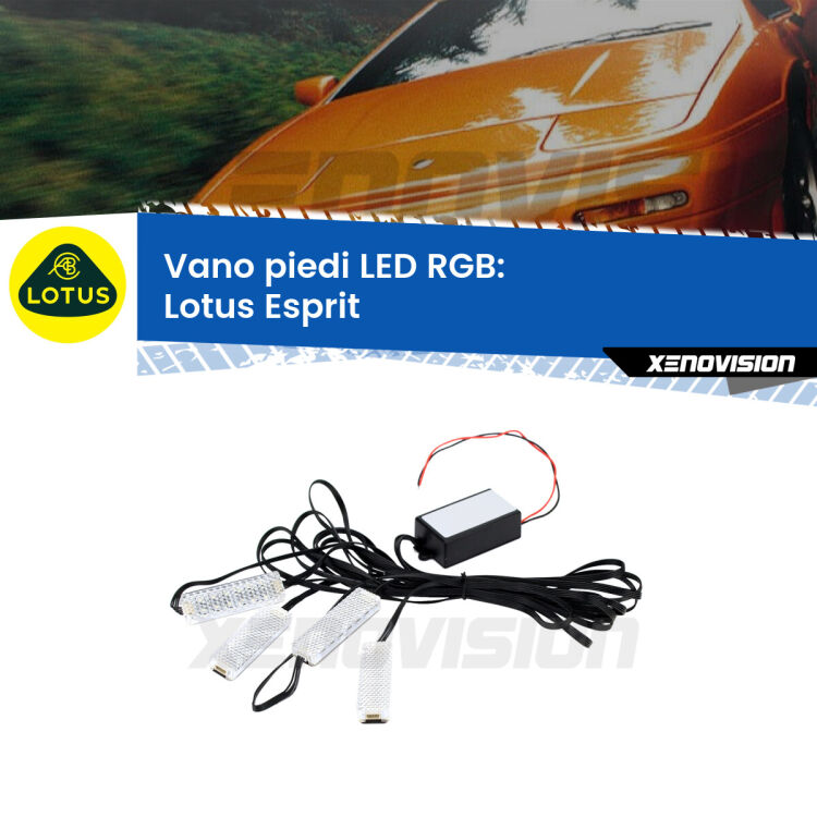 <strong>Kit placche LED cambiacolore vano piedi Lotus Esprit</strong>  1989 - 2003. 4 placche <strong>Bluetooth</strong> con app Android /iOS.